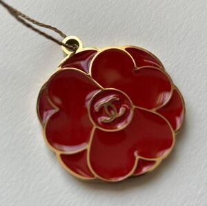 CHANEL Red and Gold Camellia Pendant